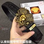 AAA Replica Versace Black Engraved Belt - Medusa Head Buckle In Bronze